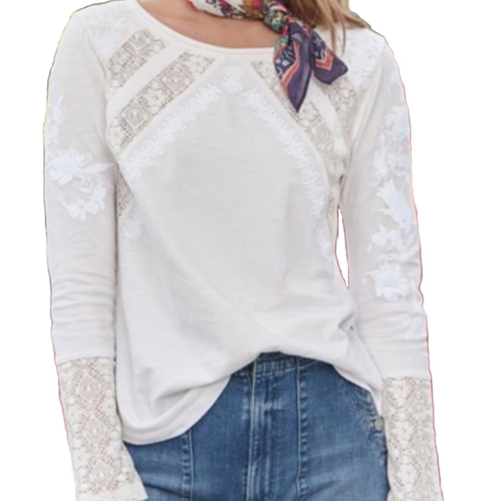 Sundance Long Sleeve White Cotton Top with Gorgeous Lace Details